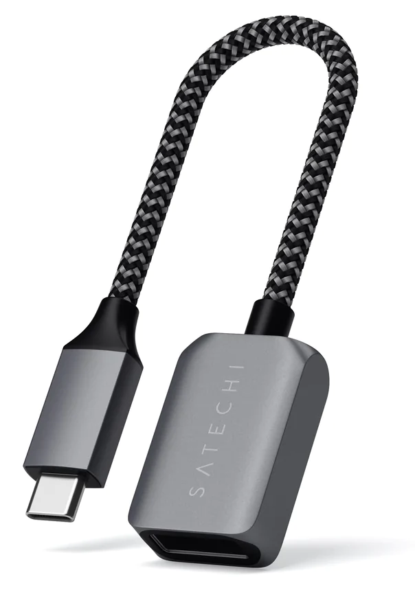 Egy USB-C - HDMI adapterkábel, szürke és fekete.