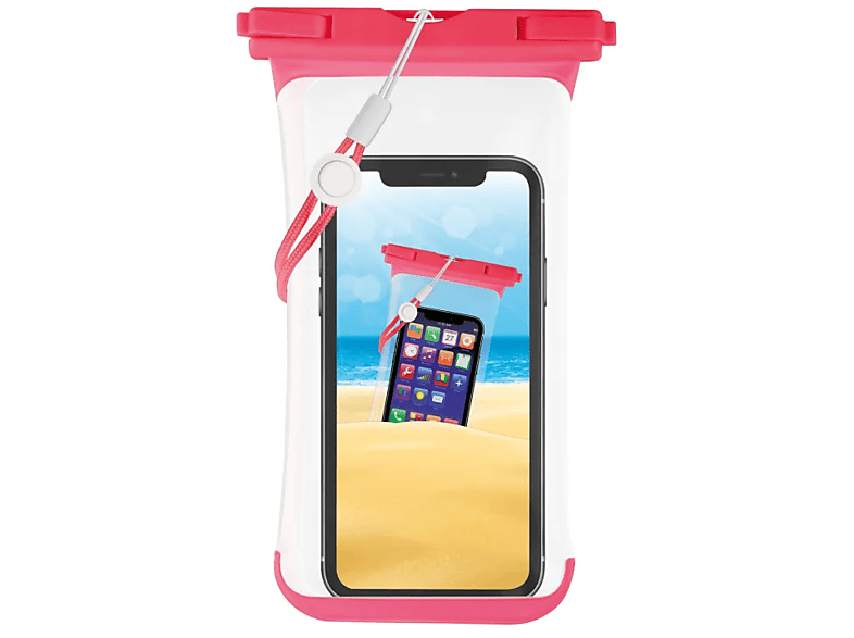 Vivanco 62366 Strandtasche Unterwasserschutzhülle, für Smartphones bis 6.7'', Pink; Schutztasche
