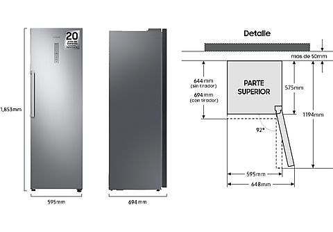 Frigorífico una puerta - Samsung RR39M7165S9/ES, No Frost, 185.3cm, 387l, All Around Cooling, Metal Cooling, Inox