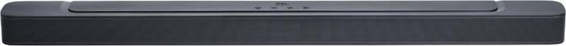Une longue barre de son noire avec des boutons et le logo JBL.