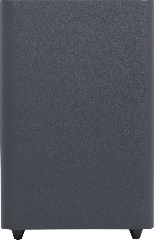 Un objet rectangulaire gris foncé avec des bords arrondis et de petits pieds.