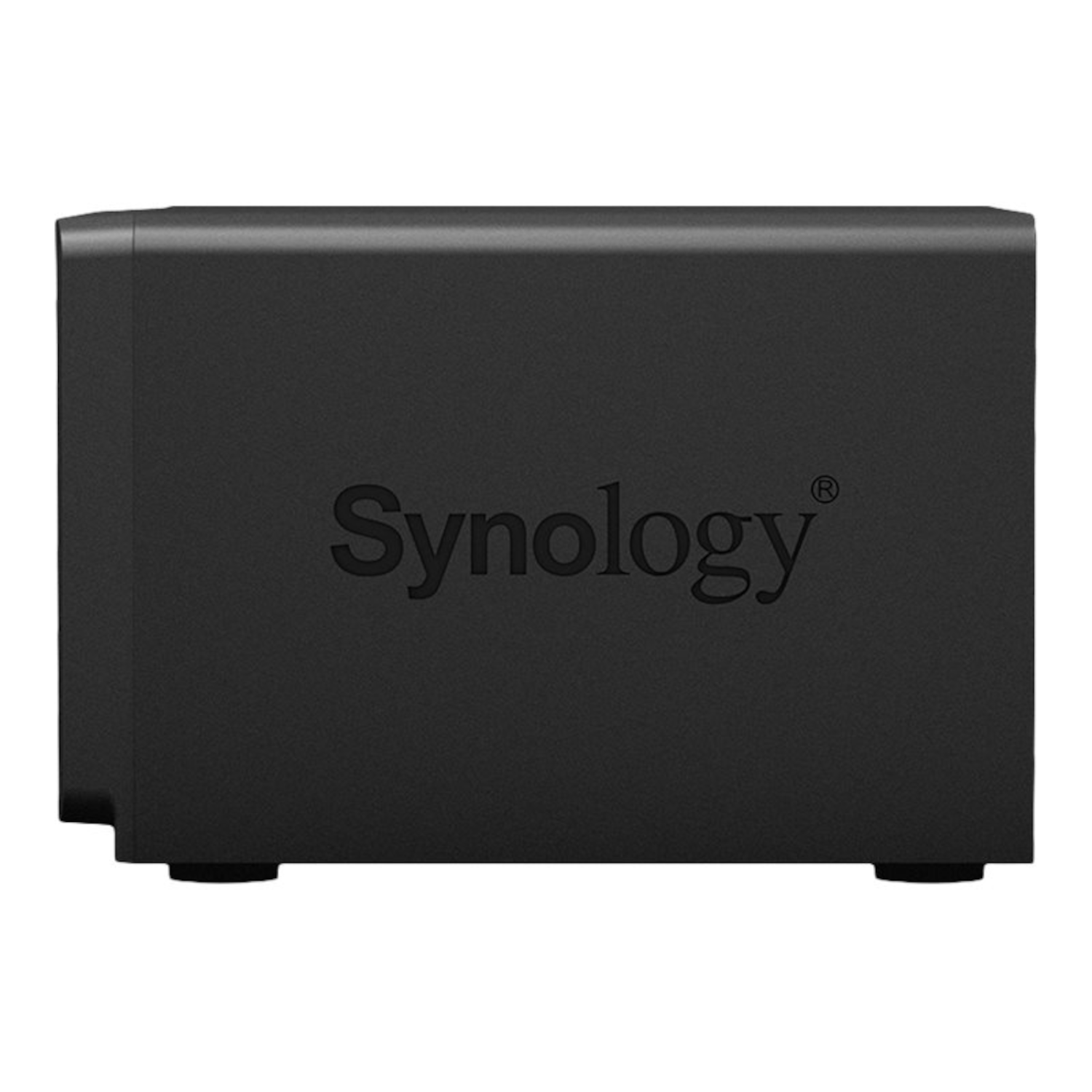 Black Synology NAS device. The brand name is embossed on the front.