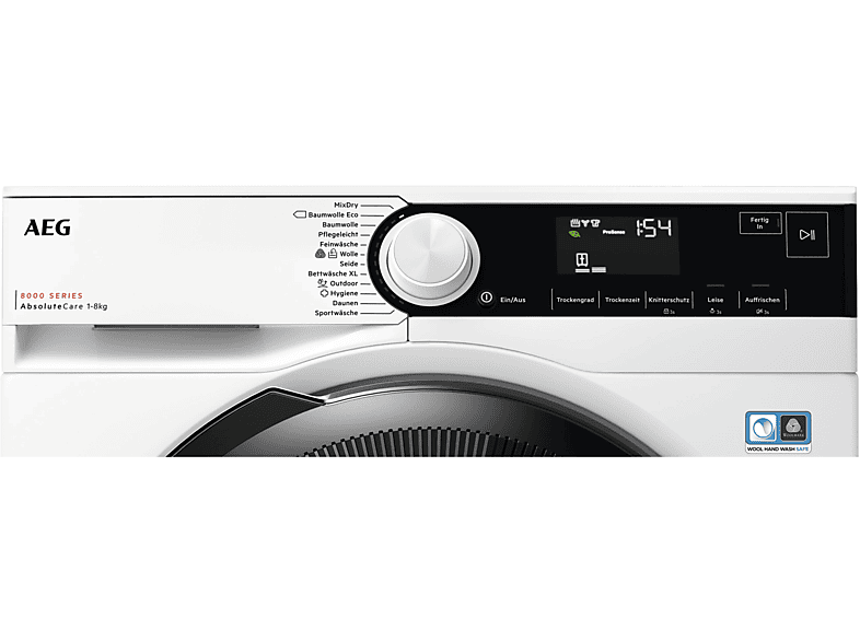 AEG TR8T70680 Wärmepumpentrockner Serie 8000 AbsoluteCare® mit Trommelsteuerung (8 kg, Weiß / Schwarz Weiß)