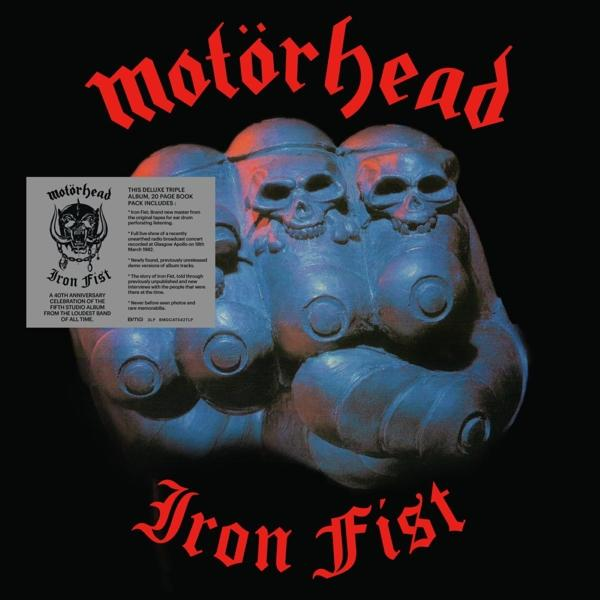 Album borítója koponyás ököllel, a Motörhead zenekarral és az 'Iron Fist' albummal.
