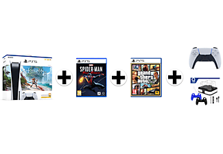 SONY PlayStation 5 Disk Edition + Horizon: Forbidden West + Marvel's Spider-Man: Miles Morales + Grand Theft Auto V + extra controller + Dual Charging Set