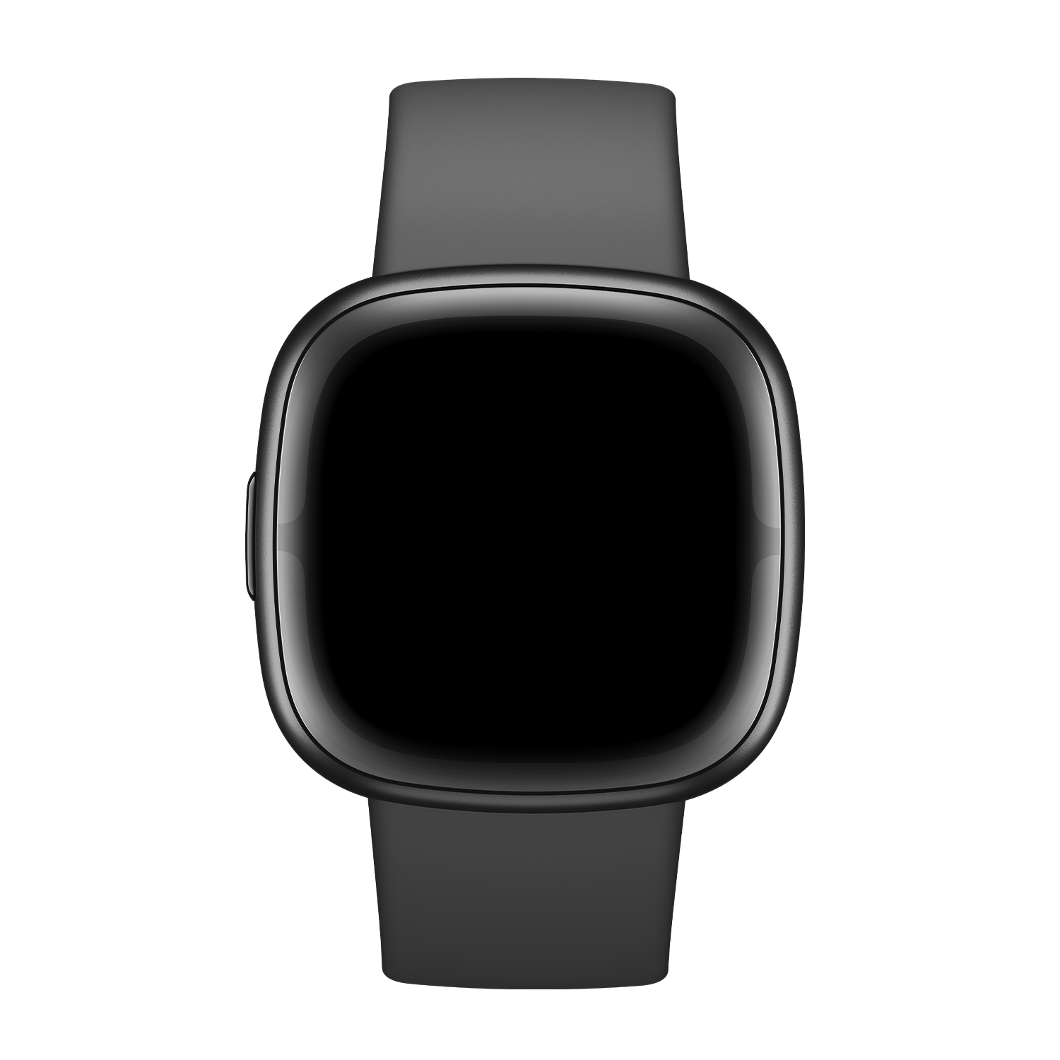 Een zwart smartwatch met een vierkante wijzerplaat en zwarte band.