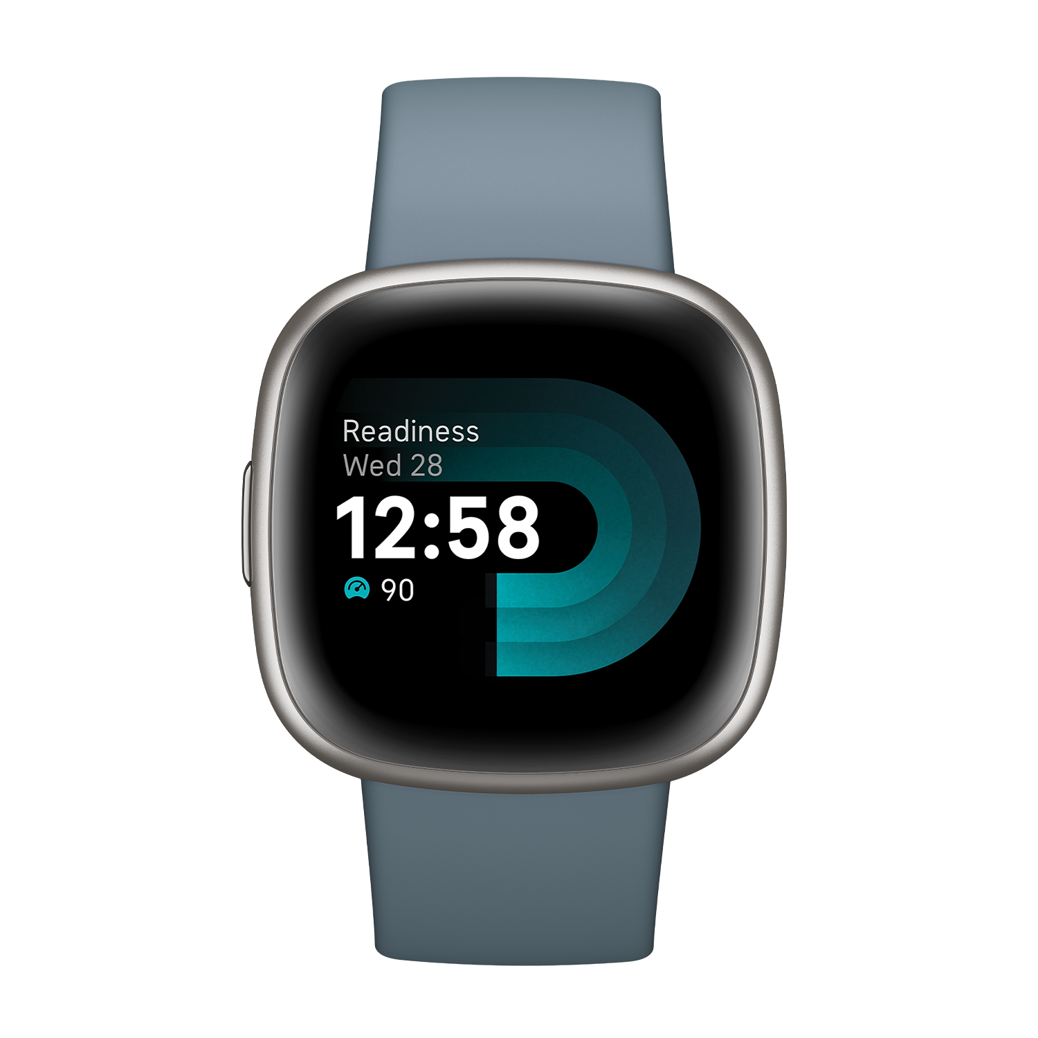 A smartwatch displaying the time, readiness, and battery percentage against a black background.