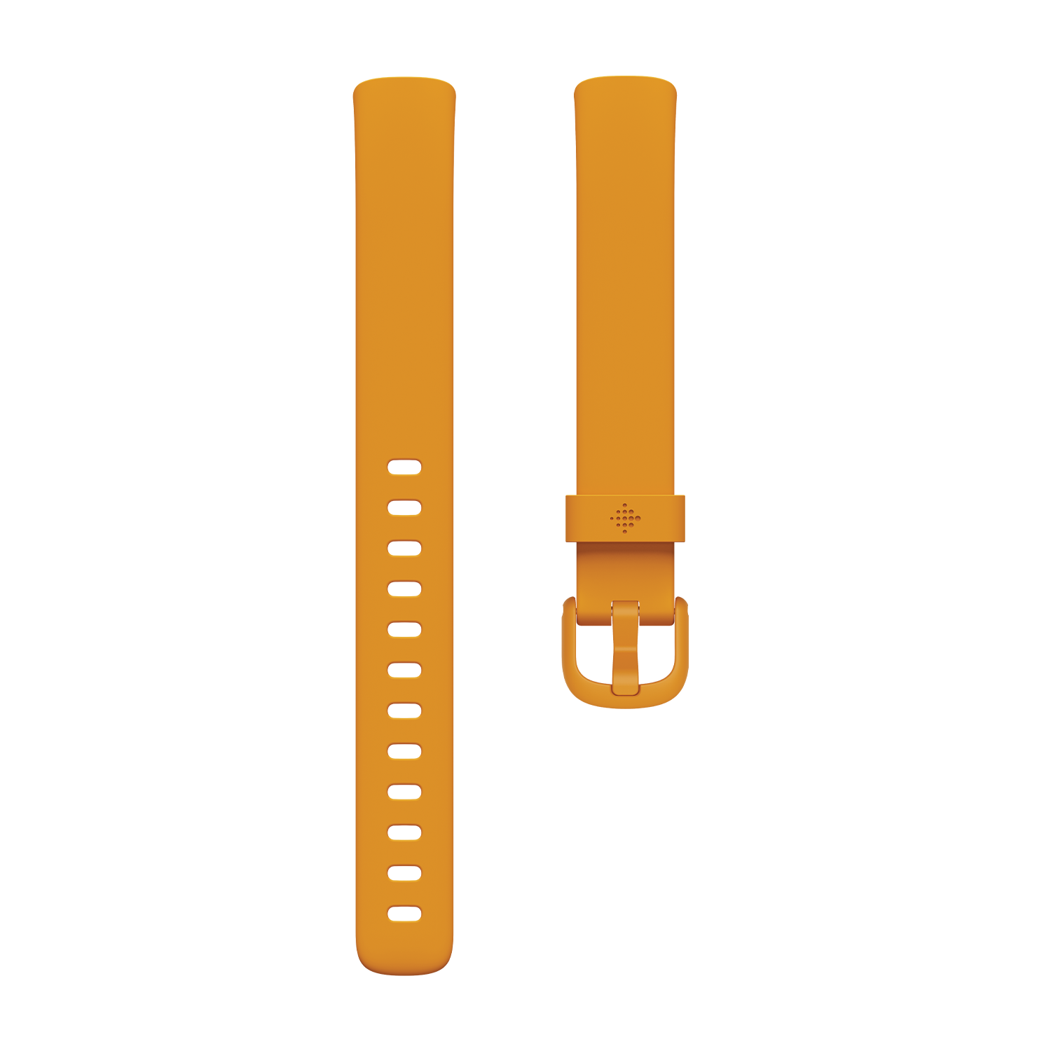 Two orange watch bands on a black background, with a buckle.