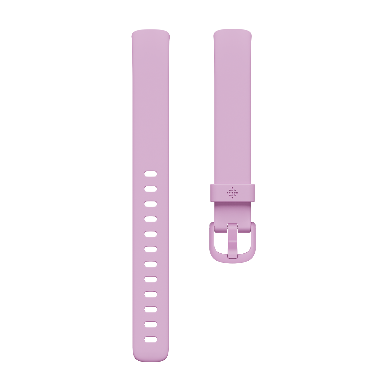 Two light purple fitness tracker bands, isolated on a black background.