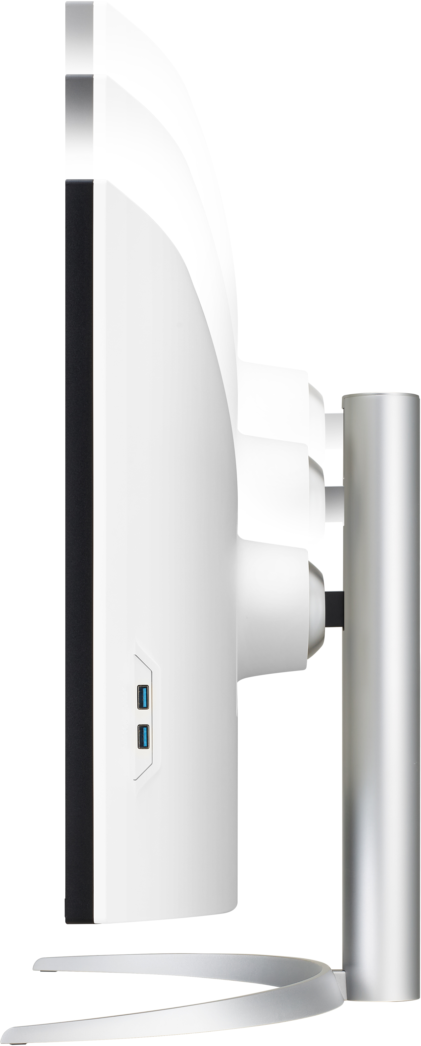 Ein weißer Netzadapter mit Stecker, von der Seite betrachtet.