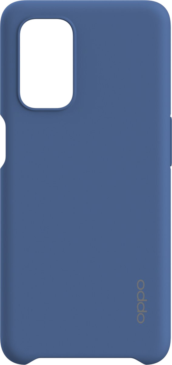 Blauwe OPPO telefoonhoesje met een camera-uitsparing en OPPO logo.