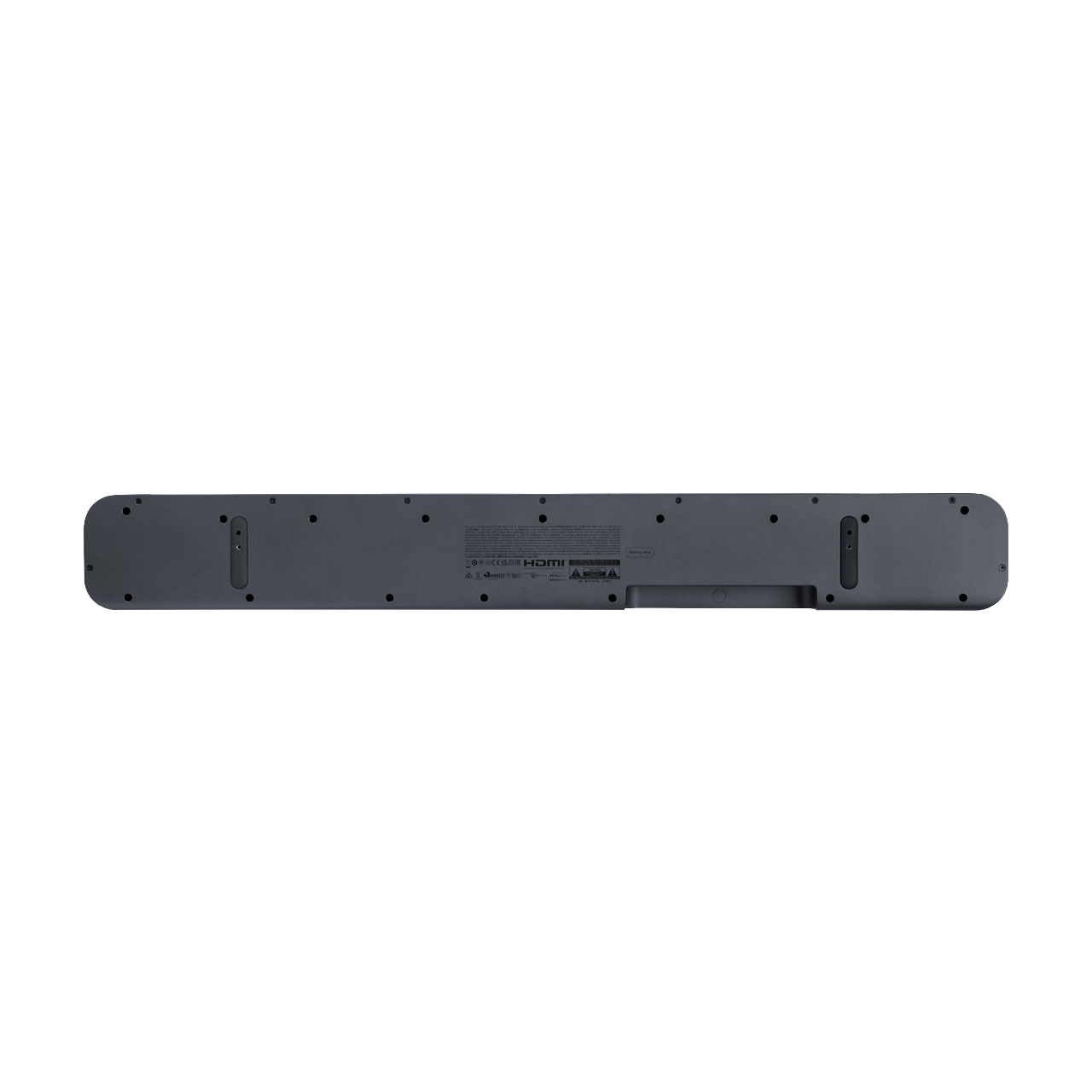 Rückseite einer Soundbar mit Anschlüssen und Beschriftungen.