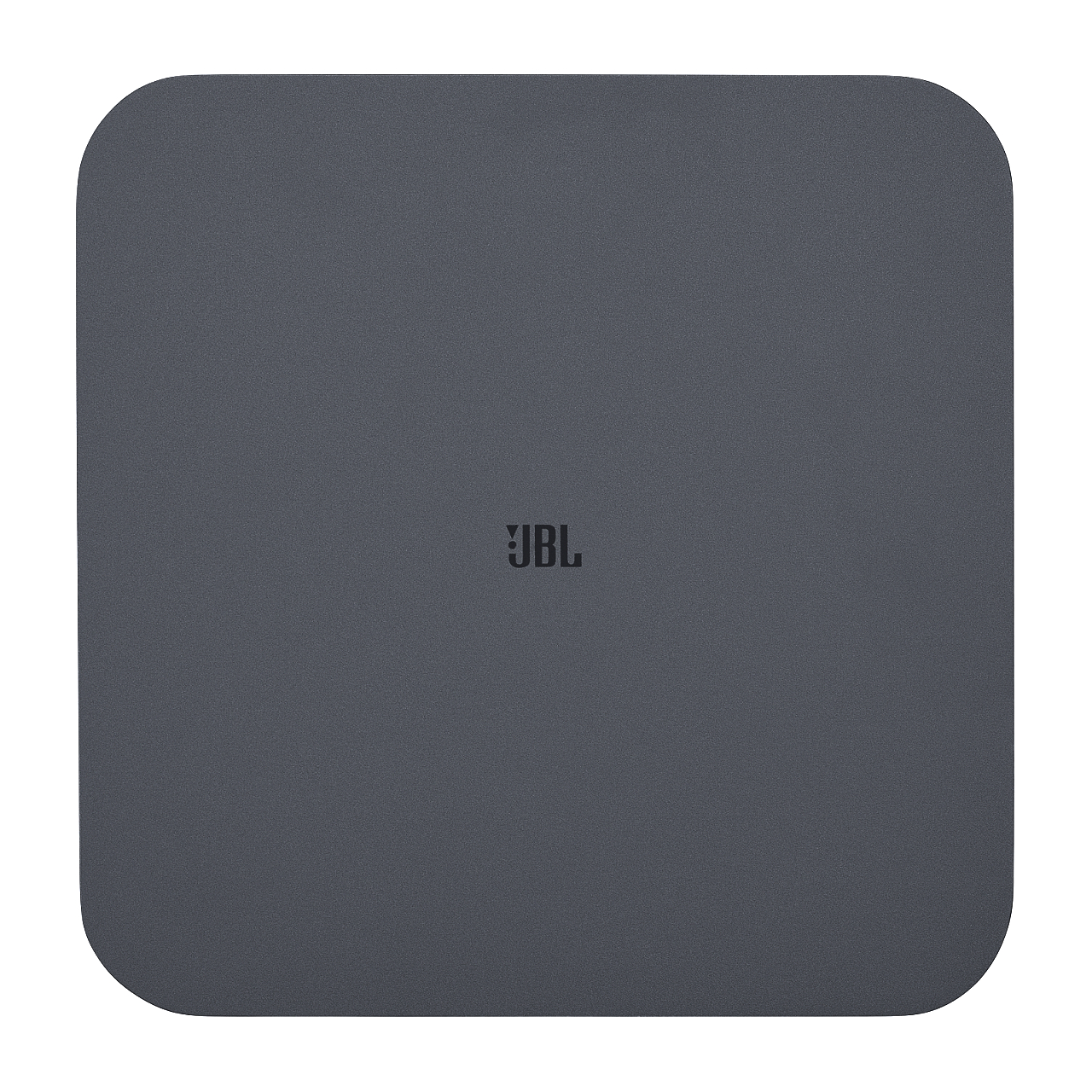 Ein grauer JBL-Lautsprecher auf weißem Hintergrund. Das JBL-Logo ist zentriert.