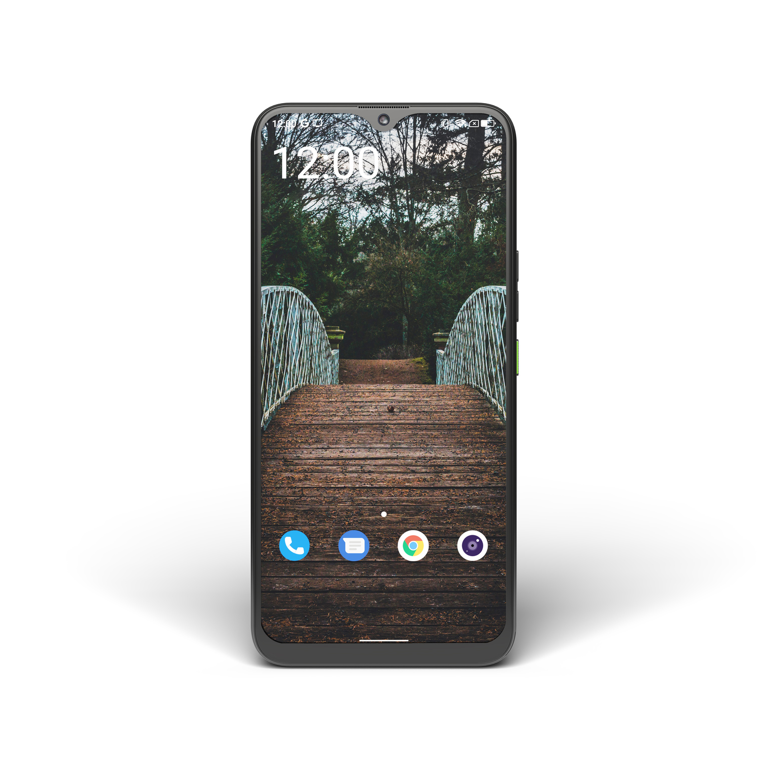 Ein Smartphone, das eine Brückenszene mit App-Symbolen auf dem Bildschirm anzeigt.