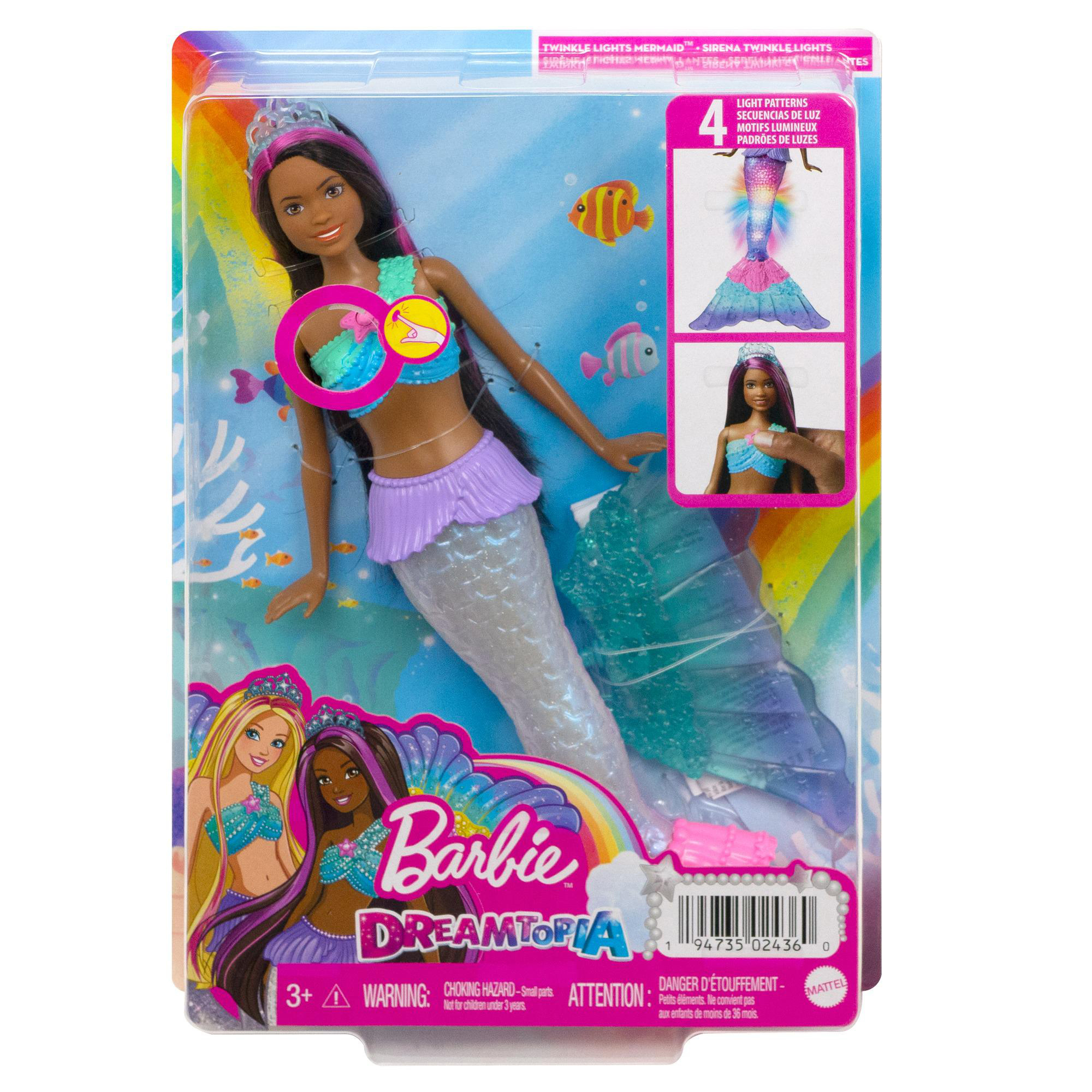 BARBIE Brooklyn Zauberlicht Meerjungfrau (leuchtet), Barbie Dreamtopia Spielzeugpuppe Mehrfarbig