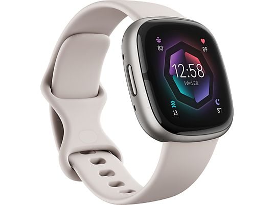 FITBIT Sense 2 - Montre connectée Fitness (S : 129 - 175 mm, L : 158 - 209 mm, -, Blanc lunaire / Platine)