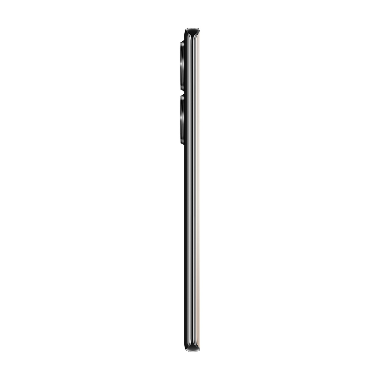 Vista lateral de un smartphone, con marco negro, mostrando las lentes de la cámara.
