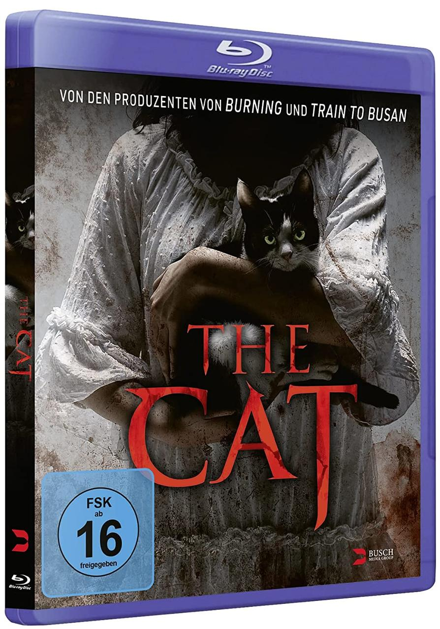 Blu-ray-Disc-Cover für 'The Cat', zeigt Frau, die eine Katze hält. Text-Overlay.