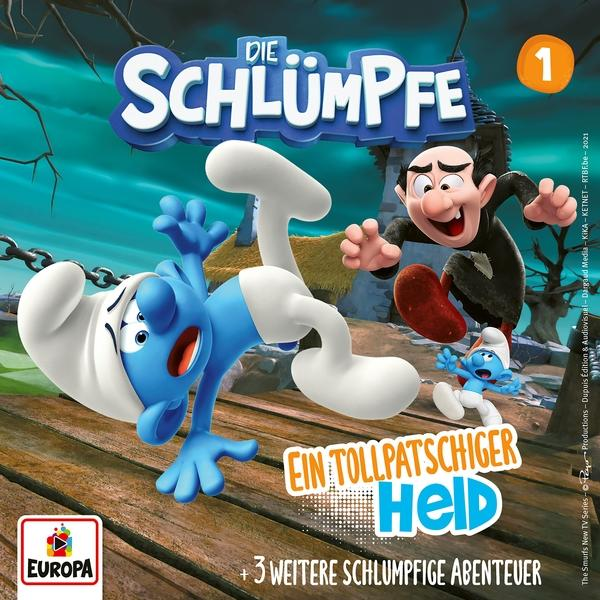 Die Schlümpfe Filmcover mit mehreren Schlümpfen auf einem Holzsteg.