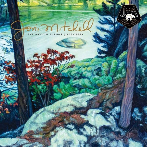 Album borító: Tájkép fákkal, vízzel és piros lombozattal. A szöveg a következőket tartalmazza: „Joni Mitchell” és „The Asylum Albums”.