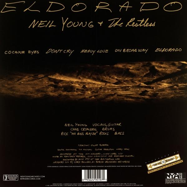 Albumrückseite mit Titeln und Credits in Gold- und Beigetönen.
