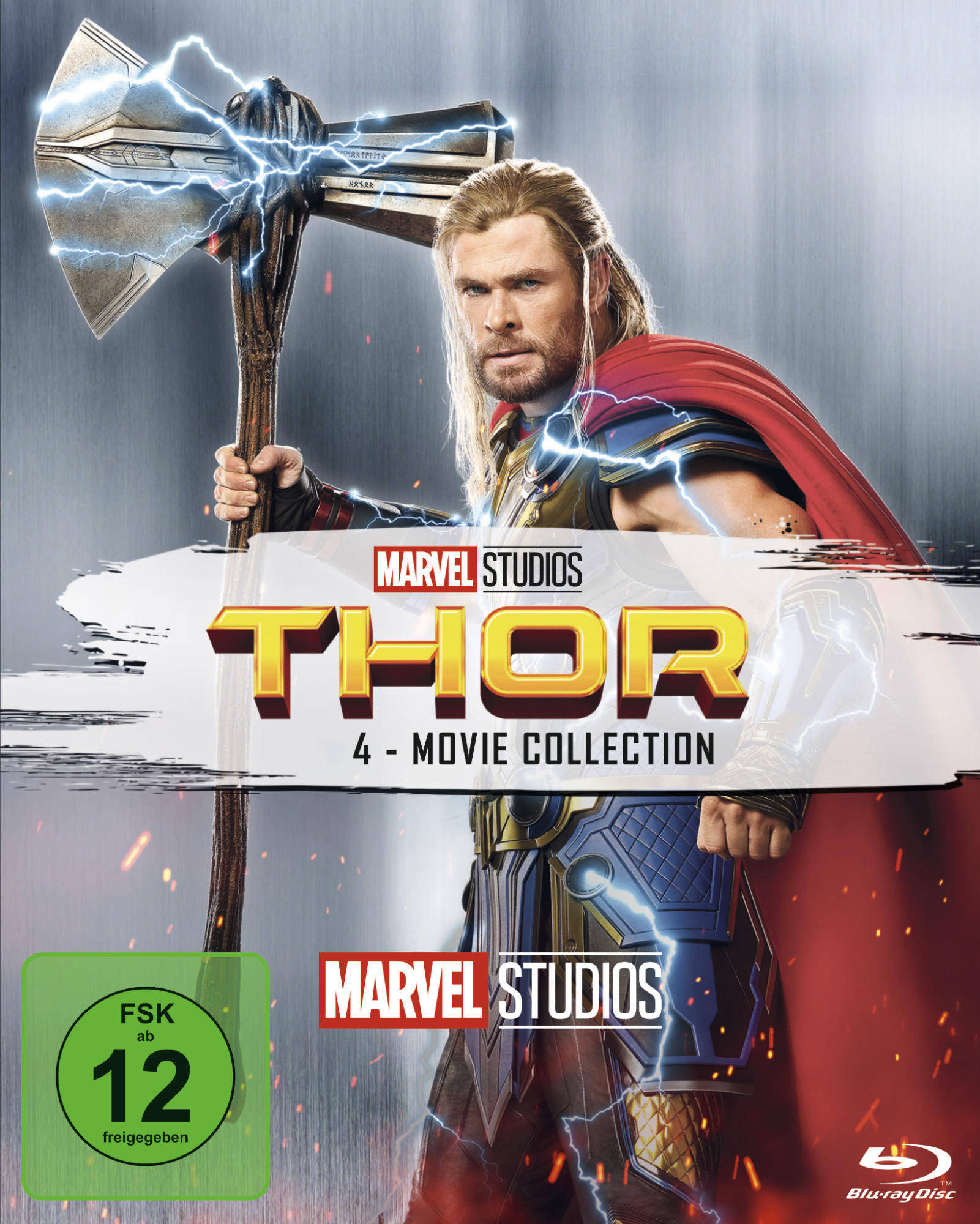 Thor hält einen Hammer, mit einem Filmcover dahinter. Der Titel 'Thor' wird angezeigt.