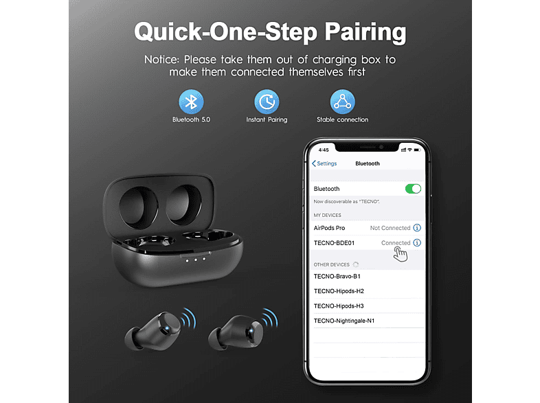 TECNO BD01 TWS Kulak İçi Bluetooth Kulaklık Siyah_2