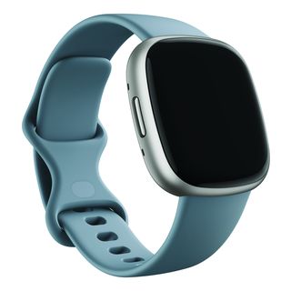 FITBIT Versa 4 - Fitness-Smartwatch (S: 129 - 175 mm, L: 158 - 209 mm, -, Wasserfallblau/Aluminium in Platin)