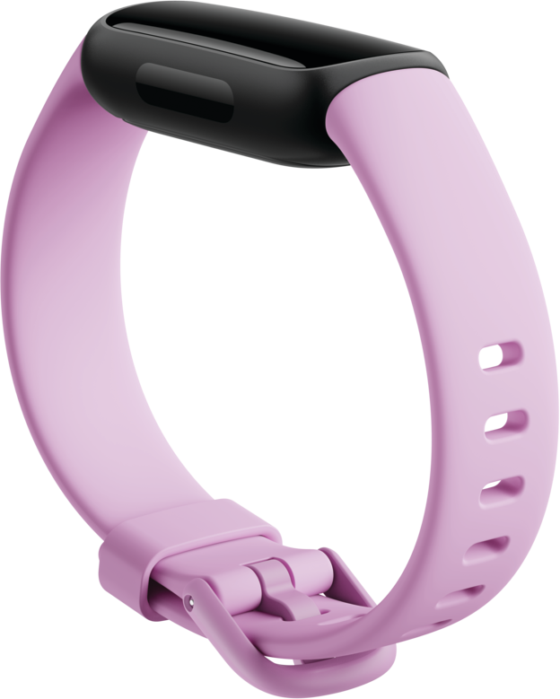 Bracelet de fitness rose et noir. Le bracelet est bouclé et possède un fermoir.