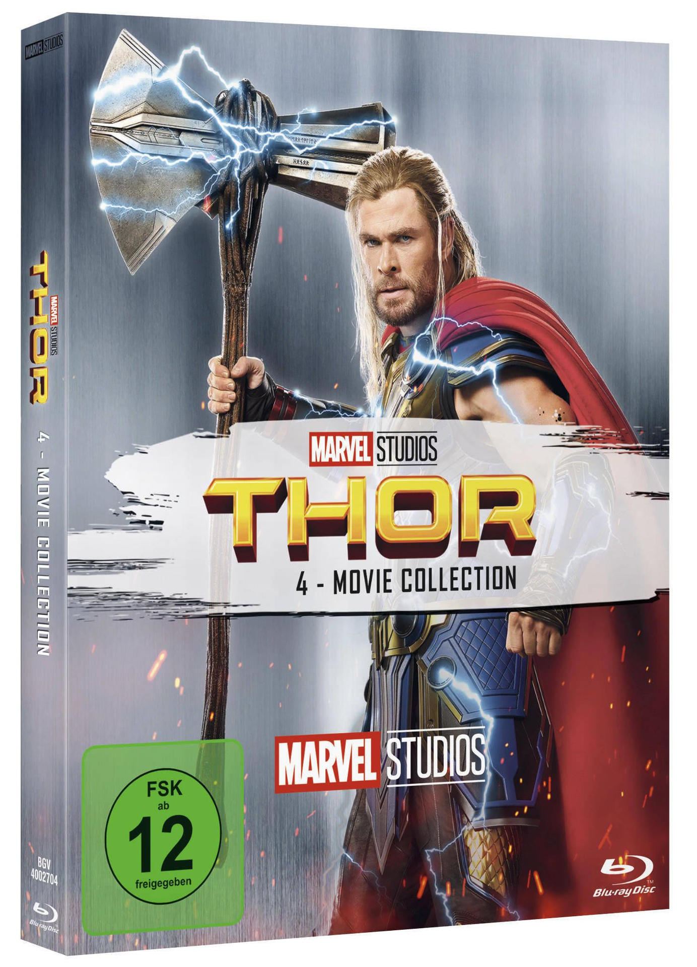 Thor-Film-Kollektion Blu-ray-Box mit Thor, der eine Axt hält, und dem Titel davor.