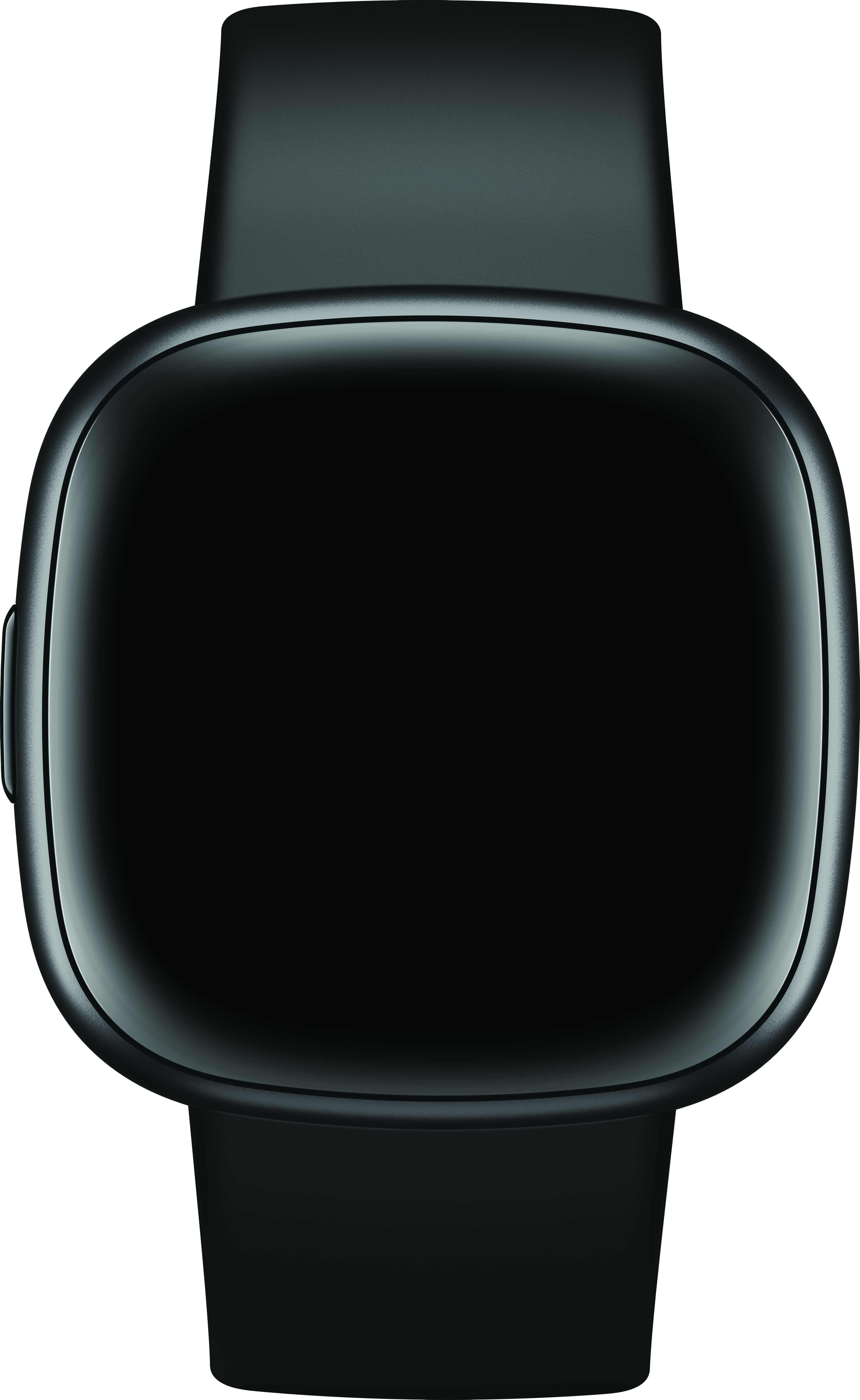Uno smartwatch Fitbit Versa 4 nero con cinturino nero, che mostra il suo schermo.