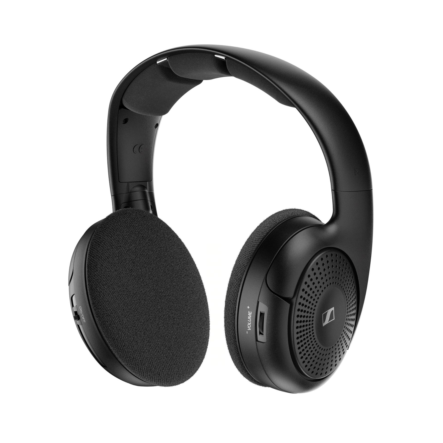Zwarte over-ear koptelefoon met volumeknop op de rechteroorschelp.
