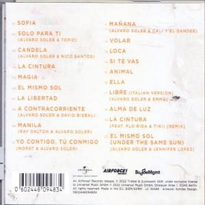 Eine CD-Rückseite mit Titelliste und Informationen. Text auf Spanisch.