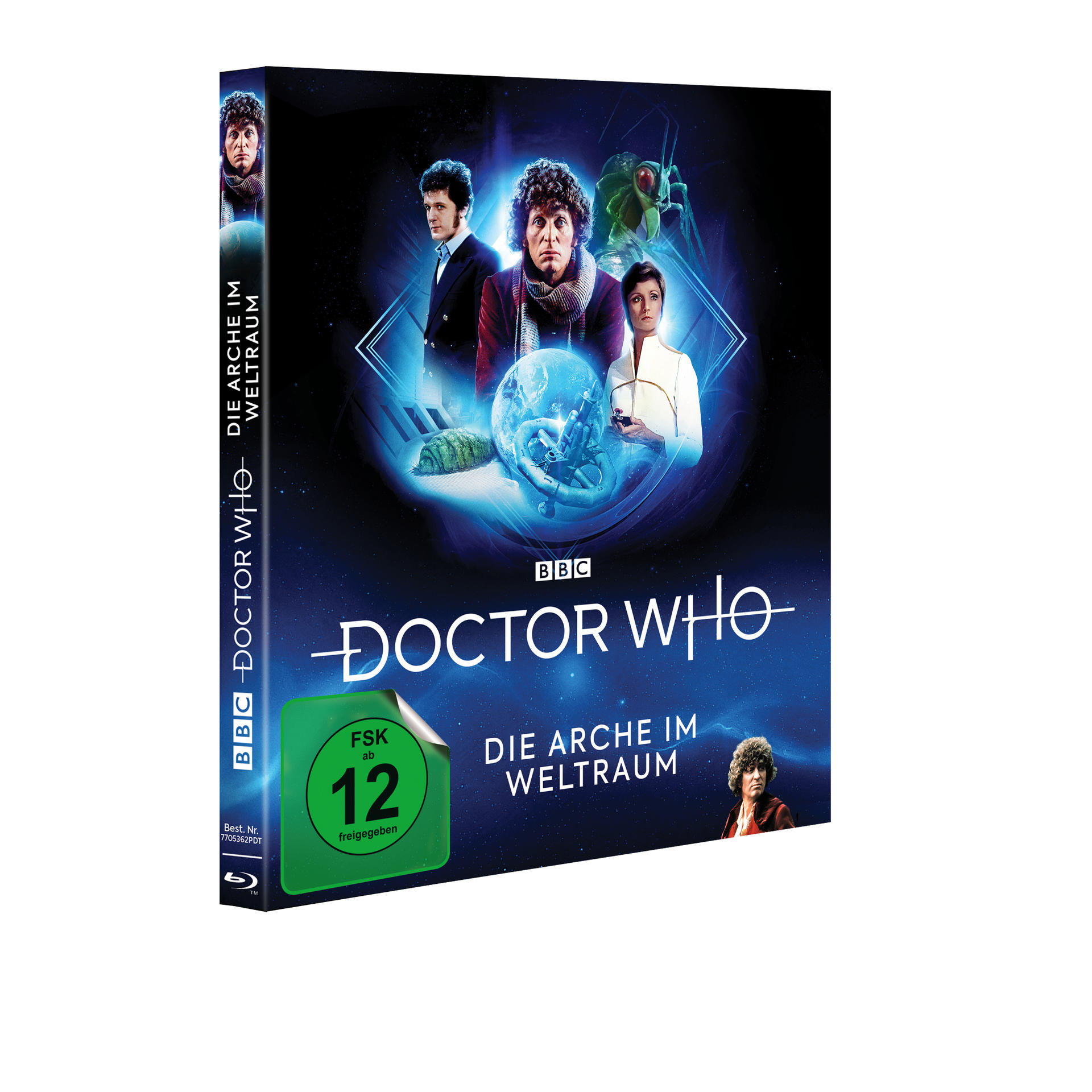 Doctor Who Blu-ray-Box-Set mit mehreren Charakteren und blauem Hintergrund.