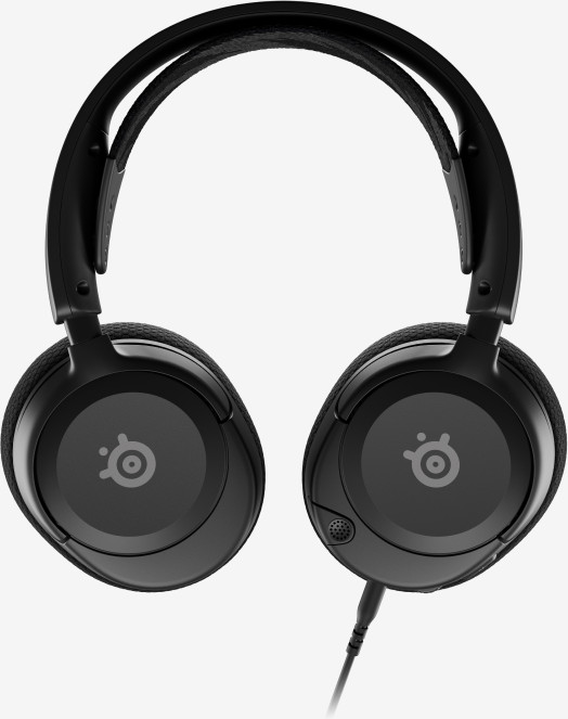 Casque circum-auriculaire noir avec le logo de la marque sur les oreillettes et un câble.