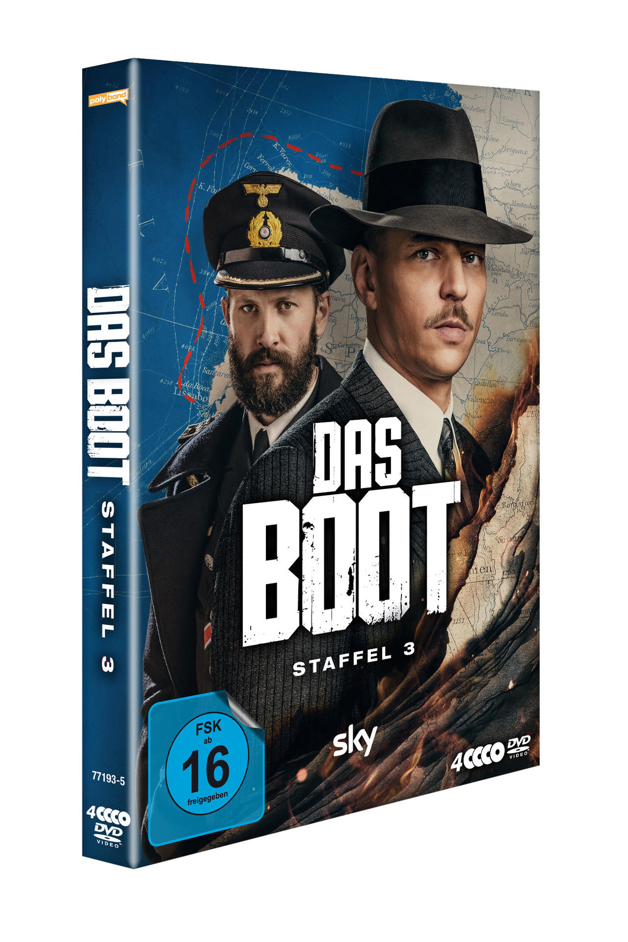DVD-Cover für den Film 'Das Boot Staffel 3'. Zeigt zwei Männer in Uniform. Sky-Logo vorhanden.