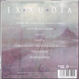 CD-Hülle, violetter Hintergrund mit Text und Titel 'Exaudia'.