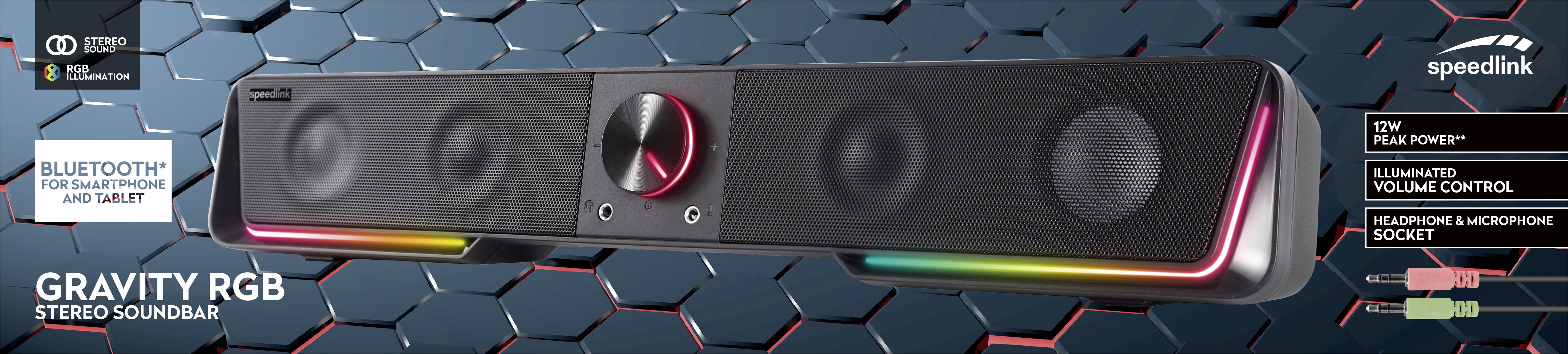 Soundbar Stereo Speedlink Gravity RGB Con Bluetooth, Illuminazione RGB, Per Gaming, PC E TV