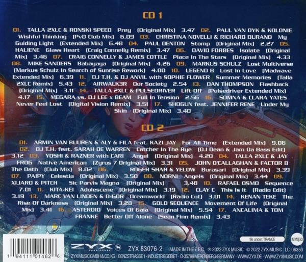 CD 1 und CD 2 Titellisten mit verschiedenen Künstlern und Songtiteln, weißer Text.