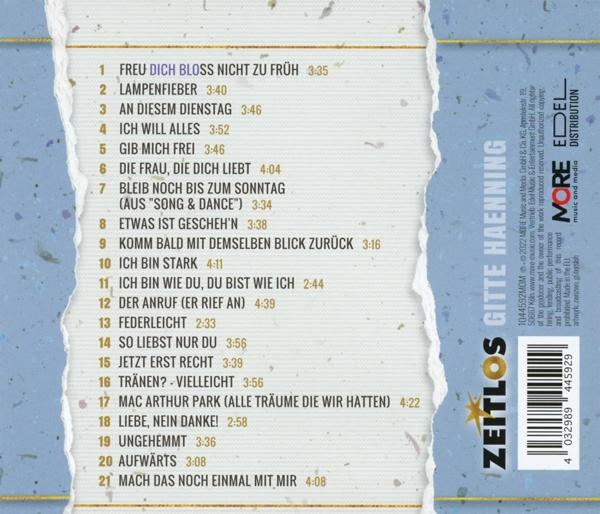 Rückseite einer CD-Hülle mit Songtiteln und Credits. Text ist auf Deutsch. Enthält ein „more music“-Logo.