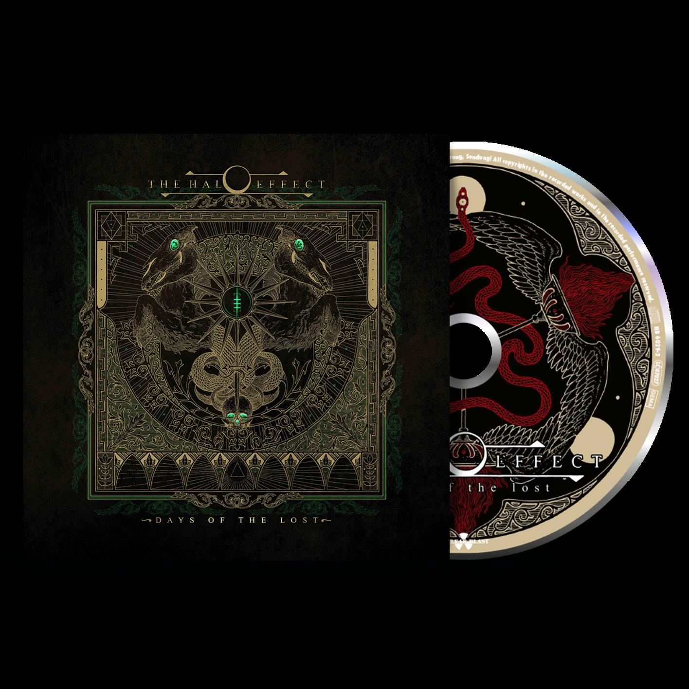 CD-Cover mit Artwork, schwarzem Hintergrund mit Design und einer CD.