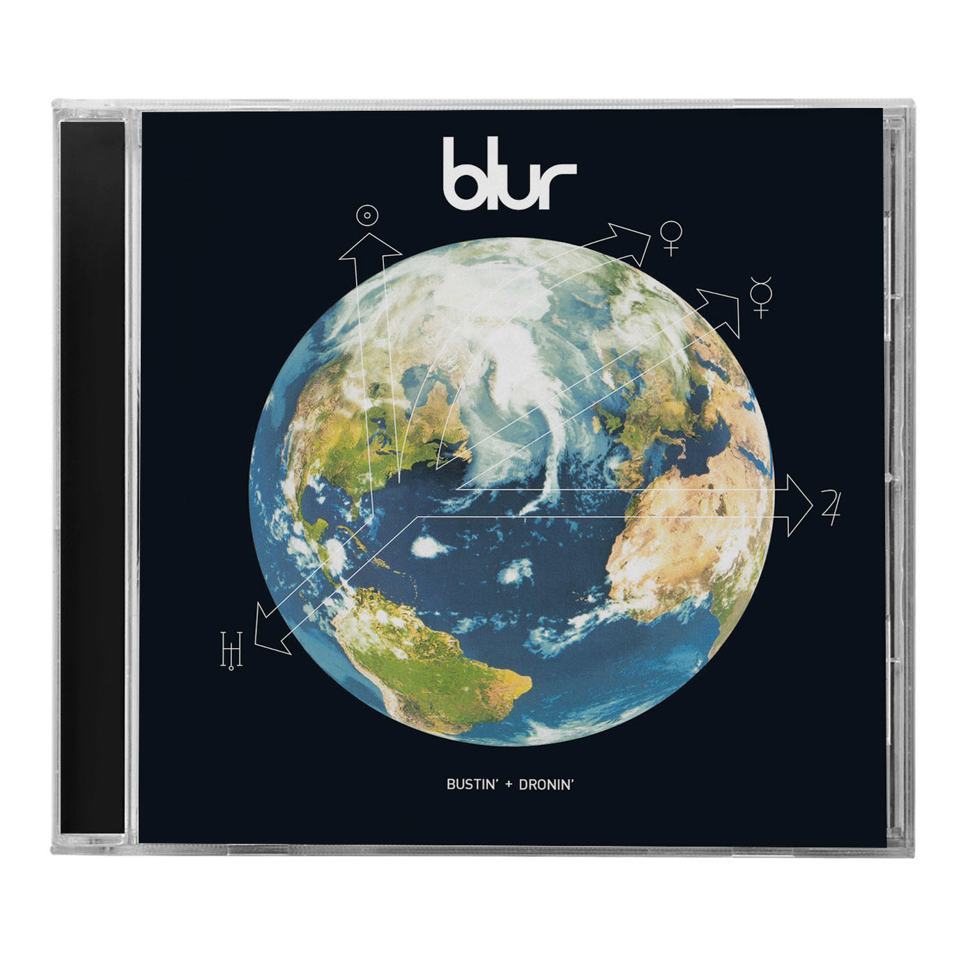 CD-borító egy földgömbbel és nyilakkal. A 'blur' szó felül található.