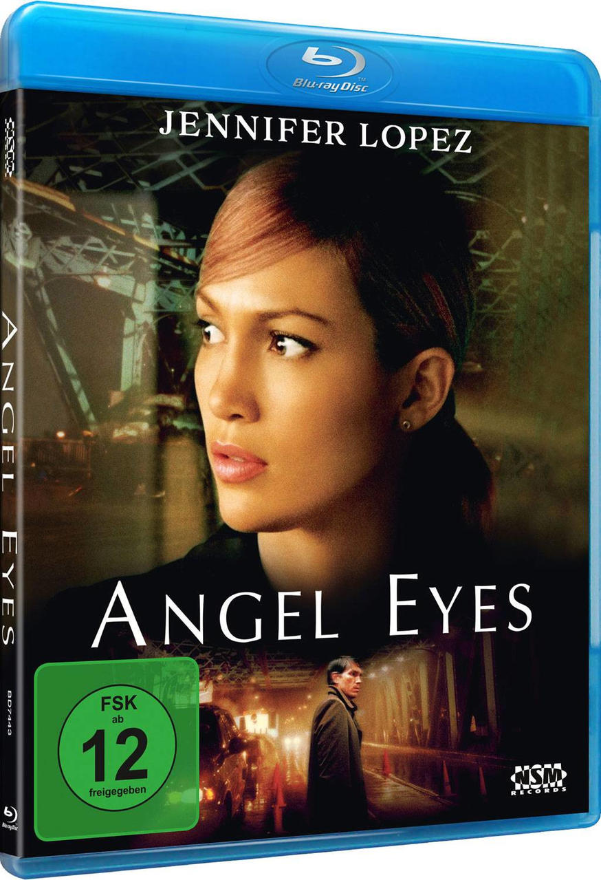 DVD-Cover: Jennifer Lopez, Film "Angel Eyes". Zeigt eine Frau und einen Mann im Hintergrund.