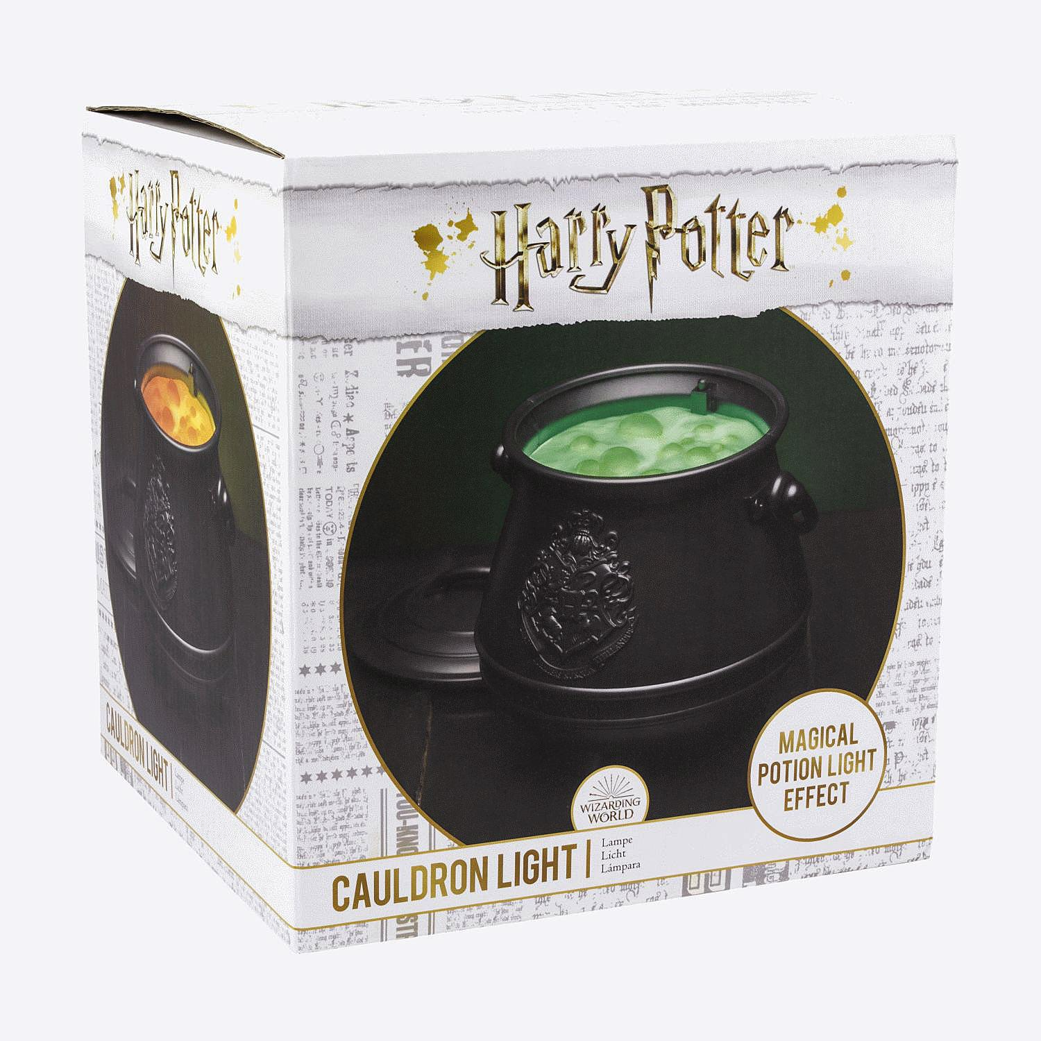 Harry Potter Kessel-Lichtbox mit schwarzem Kessel und grünem Trank.