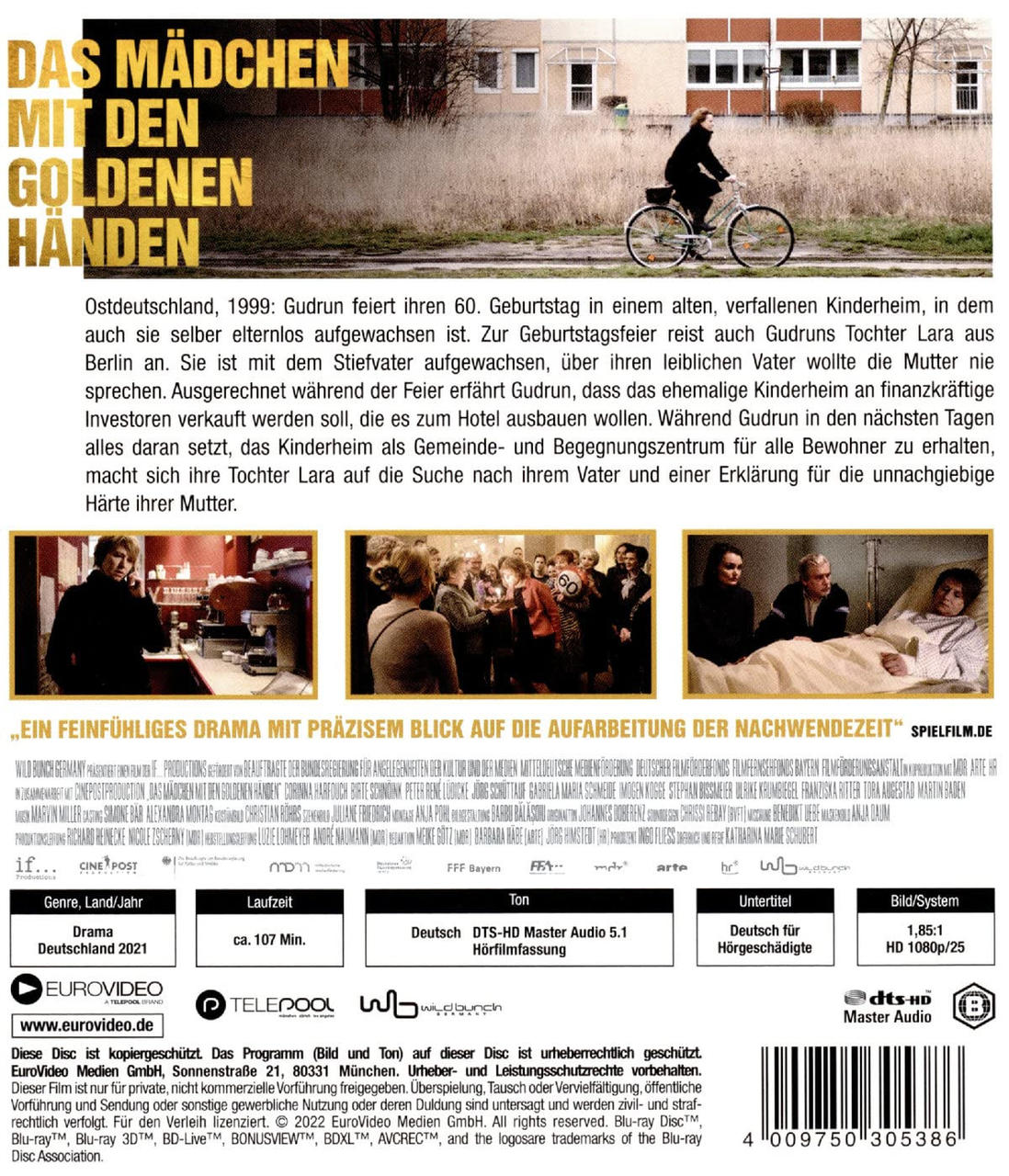 DVD-Cover mit Frau auf Fahrrad. Titel: "Das Mädchen mit den goldenen Händen".