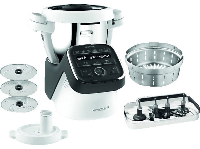 KRUPS HP50A8 Prep&Cook XL Küchenmaschine mit Kochfunktion Weiß/Anthrazit (Rührschüsselkapazität: 3 l, 1550 Watt)