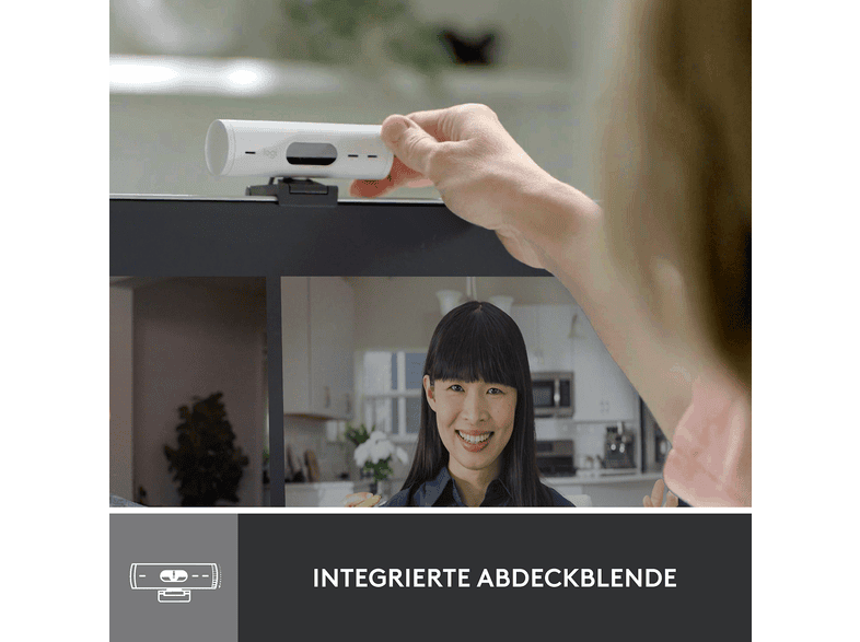 LOGITECH Brio 500 Full-HD-Webcam mit 1080p und Belichtungskorrektur, Auto-Framing und Show Mode, USB, Grauweiß — Foto 3 von 5
