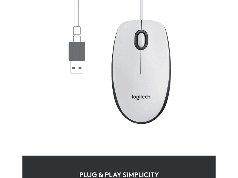 Logitech M100 Maus Kabelgebunden Optisch Weiß 3 Tasten 1000 dpi — Foto 3 von 6