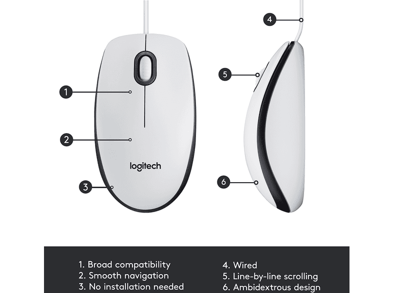Logitech M100 Maus Kabelgebunden Optisch Weiß 3 Tasten 1000 dpi — Foto 6 von 6
