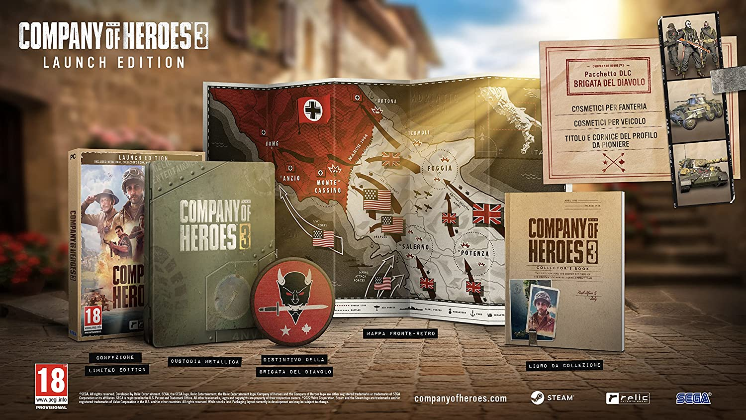Company of Heroes 3 Launch Edition con gioco, mappa e oggetti bonus.